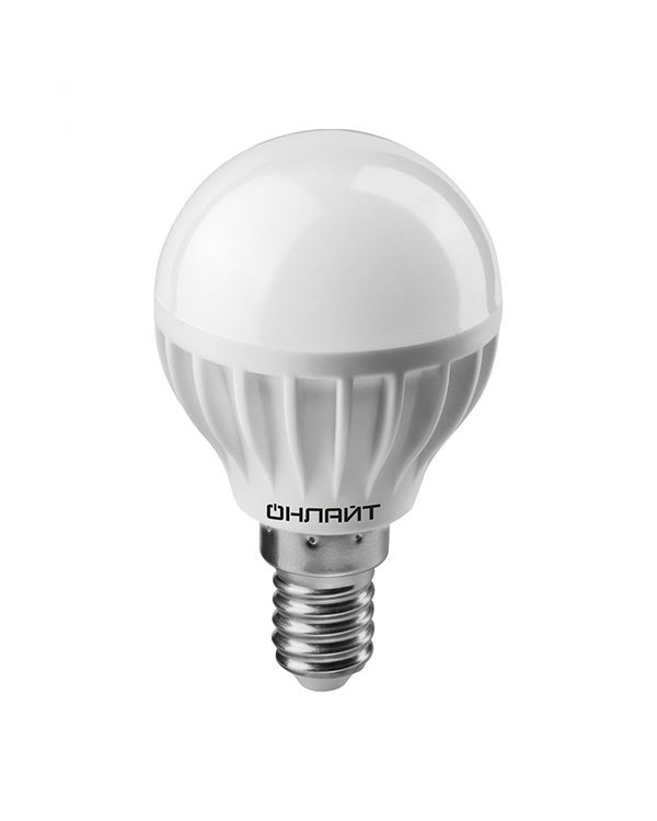 Светодиодная лампа 6Вт шар 2700К тепл. белый E14 450лм 176-264В ОНЛАЙТ