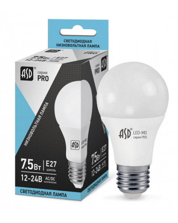 Светодиодная лампа LED-MO-12/24V-PRO 7.5Вт 12-24В E27 4000К 600лм ASD